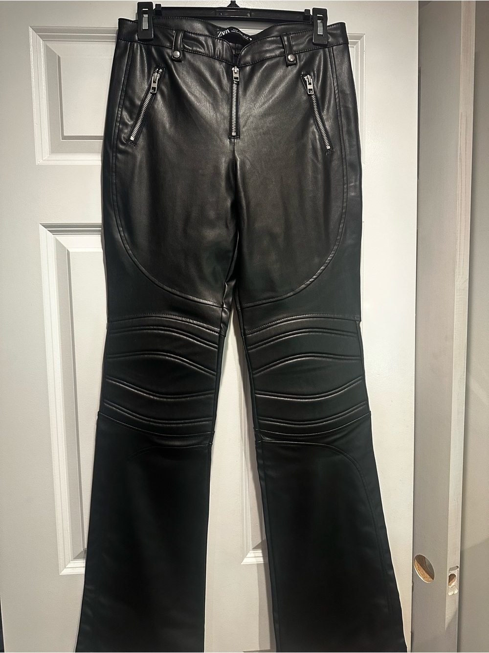 Zara Black Faux Leather Flared Moto Pants